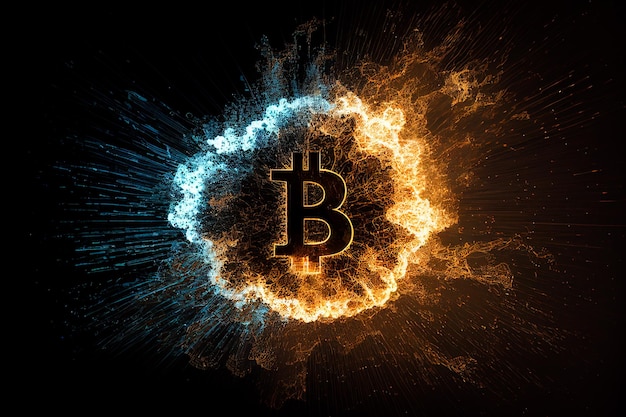 Bitcoin-explosief is een cryptocurrency die explodeert en wordt vernietigd als een bomuitbraak Generatieve AI