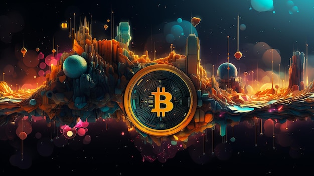 Bitcoin Gold blockchain hard fork concept Cryptocurrency-symbool in stormillustratie met peer to