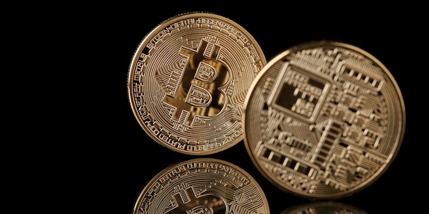 Bitcoin gold coin from both sides isolated, New Virtual money concept