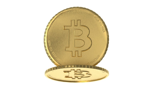 ビットコインゴールドコイン分離背景3Dイラストレンダリング