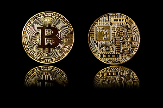 Bitcoin gold coin isolated on black