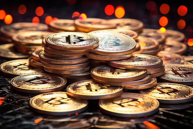 Bitcoin gouden munten met portemonnee close-up Virtueel cryptocurrency-concept