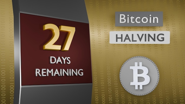 Bitcoin halving countdown reminder 27 дней оставшихся концепция 3D рендеринг