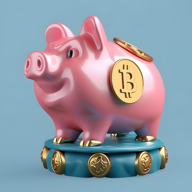 Bitcoin investment concept piggy bank and cryptocurrency