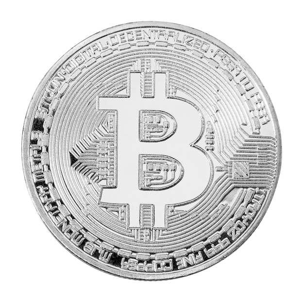 Bitcoin isolated on a white background Macro photo of cryptocurrency