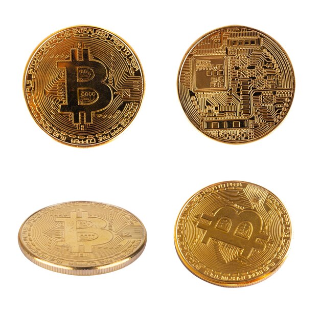 Bitcoin isolato su sfondo bianco.