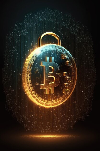 Bitcoin_logo_and_emblem_of_lock_Financial_background met generatieve AI-technologie