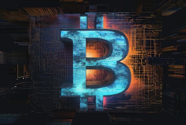 Bitcoin-logo in de donkere kamer