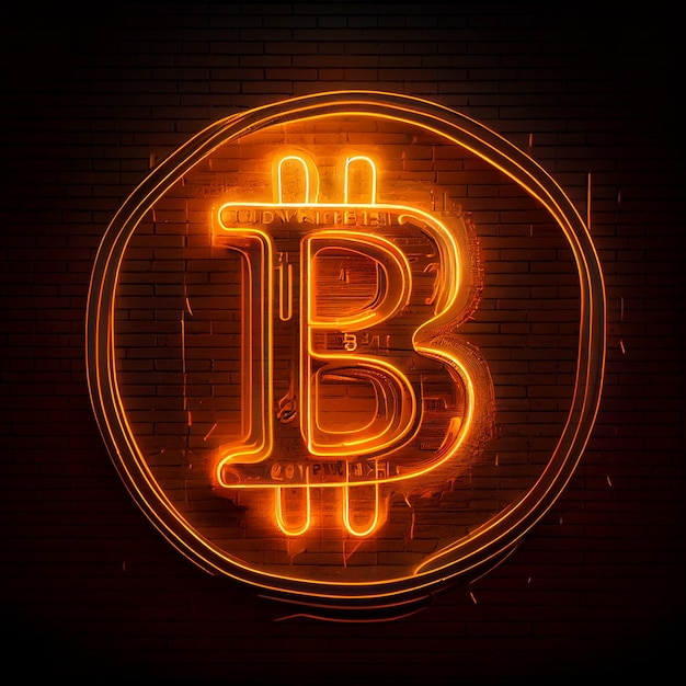 Bitcoin logo neon teken bitcoin symbool met neonlichten wallpaper achtergrond