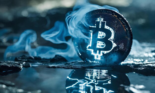 Photo bitcoin logo in smoke