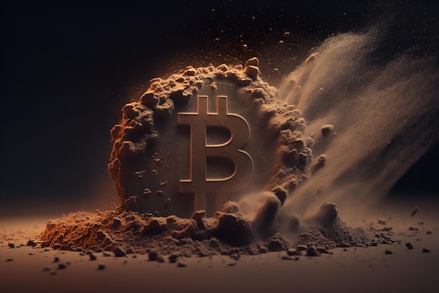 Bitcoin made of dust 3d background