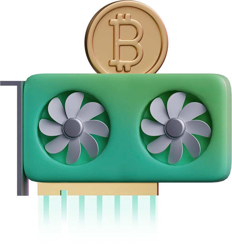 फोटो bitcoin miner with the bitcoin symbol and green cooler