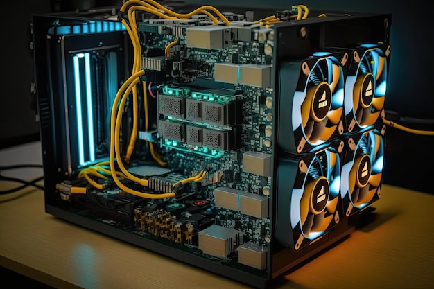 Bitcoin mining rig with processors and graphics cards visible