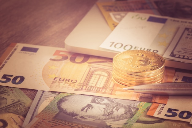 Photo bitcoin new virtual money with euro