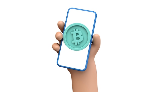 Bitcoin online cryptocurrency trading and payment concept person holding a smartphone with blank scr...