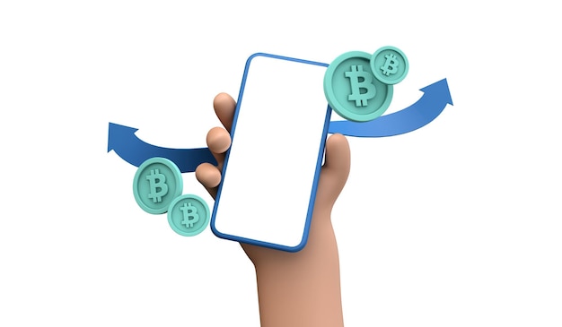 Bitcoin online cryptocurrency trading and payment concept person holding a smartphone with blank scr...