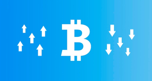 Bitcoin-pictogram met pijlen omhoog en omlaag