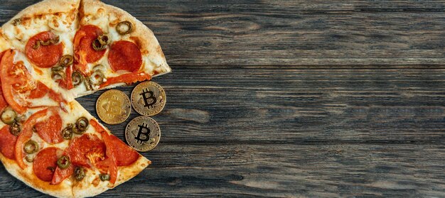 Bitcoin Pizza Dag 22 mei Cryptocommunity-vakantieconcept om pizza te kopen met bitcoin