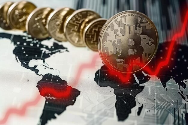 Foto l'aumento dei prezzi del bitcoin e l'aumento delle valute delle criptovalute riflettono l'ottimismo del mercato, il potenziale di crescita finanziaria e le opportunità di investimento in un paesaggio economico globale in evoluzione.