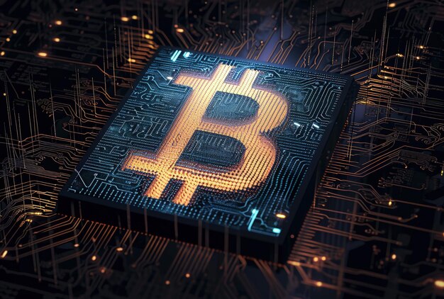 Bitcoin Printed on Computer Chip