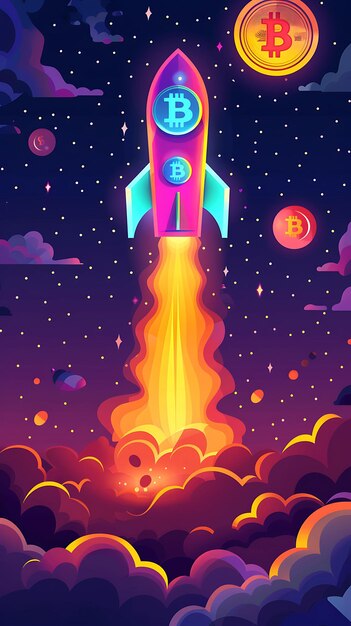 Bitcoin Rocketing Through a Starry Night Sky With a Distres Illustration Cryptocurrency achtergronden