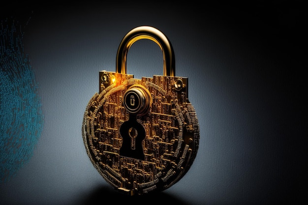 Bitcoin security concept gold coin with padlock