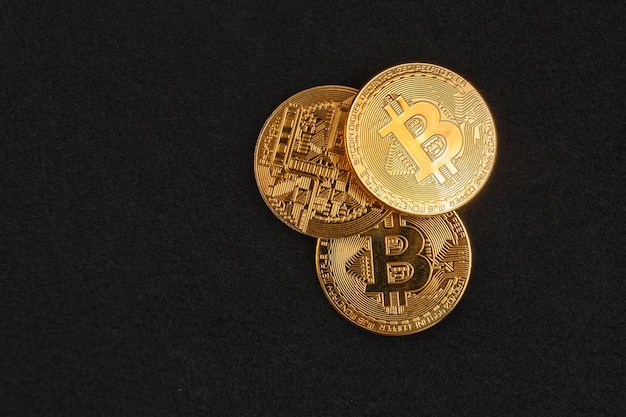 Bitcoin shiny on black background