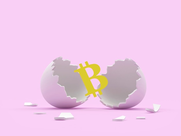 Photo bitcoin sign in a broken eggshell