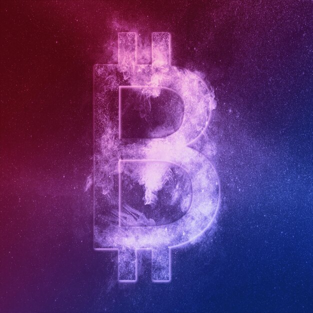 Bitcoin sign Red Blue. Bitcoin Symbol. Crypto currency symbol