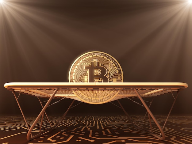 Bitcoin springt op de trampoline 3D-illustratie