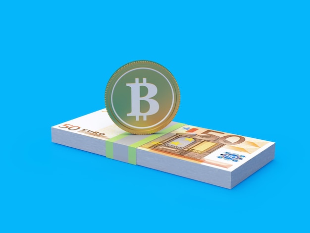 Bitcoin on a stack of euro banknotes