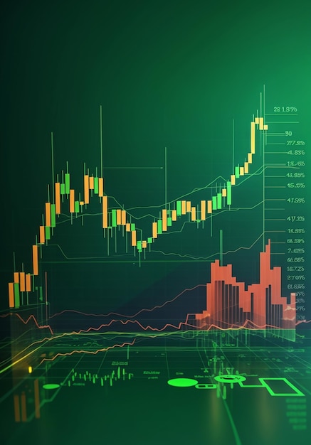 Bitcoin stijgt op de groene achtergrond van de grafiek