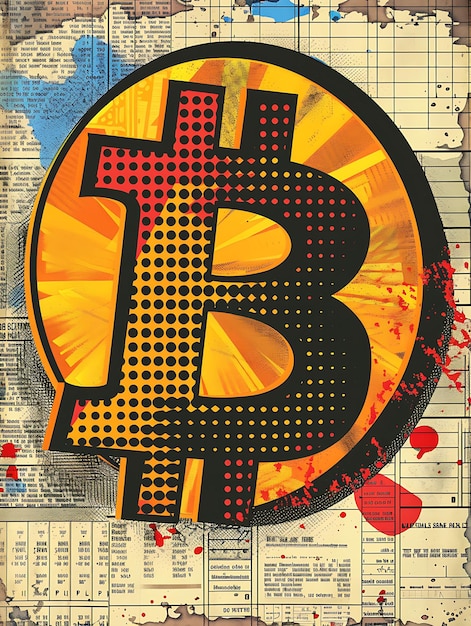 Foto simbolo di bitcoin come vignetta politica su un giornale tessuto illustrazione di criptovaluta sfondio
