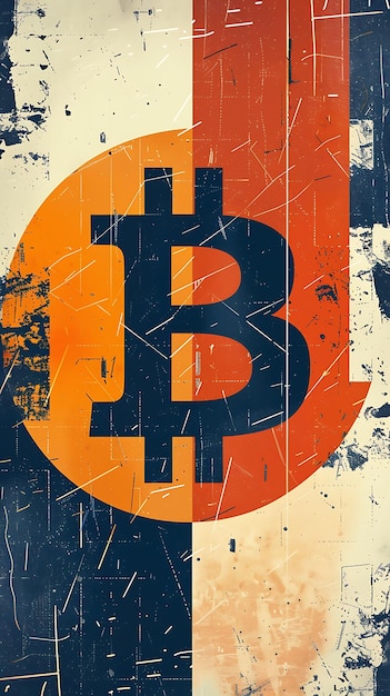 ビットコインのレトロイラスト テキスト化されたポスター イラスト 暗号通貨の背景