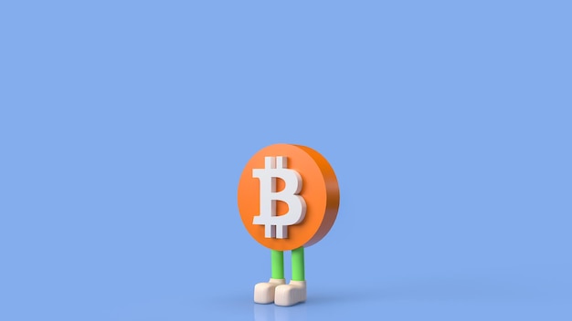 The bitcoin symbol character on blue background for business or technology concept 3d rendering