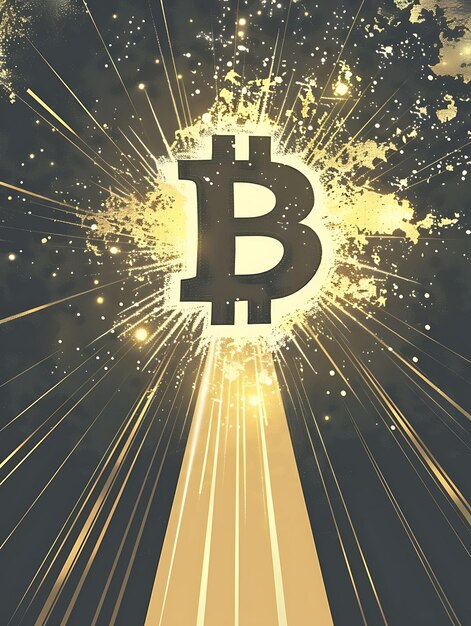 Foto simbolo di bitcoin raffigurato come un faro di luce che rompe throu illustrazione criptovaluta backgroundg