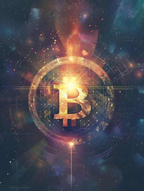 Bitcoin Symbol Depicted as a Beacon of Light Breaking Throu Illustration cryptocurrency Backgroundg