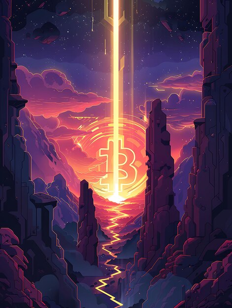 Bitcoin Symbol Depicted as a Beacon of Light Breaking Throu Illustration cryptocurrency Backgroundg