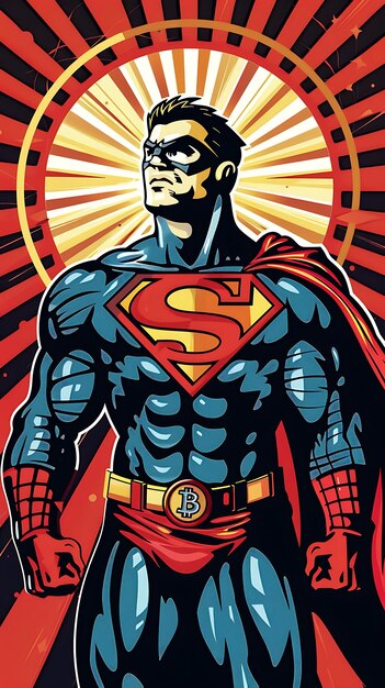 Bitcoin Symbol Depicted as a Superhero Saving the World Wit Illustration cryptocurrency Backgroundh