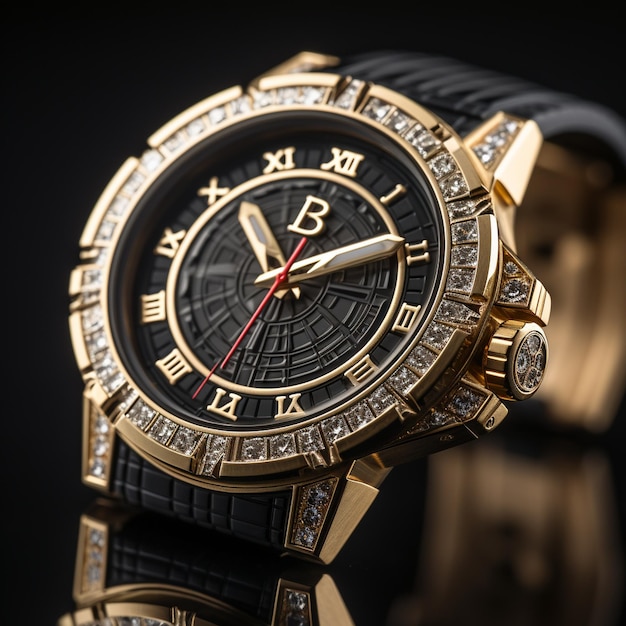 Bitcoin symbol face watch very expensive gold and diamonds