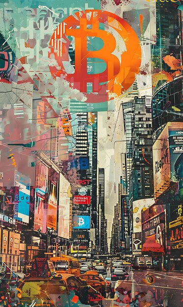 Bitcoin Symbol Integrated Into a Collage of Financial Symbo Illustration cryptocurrency Backgroundl