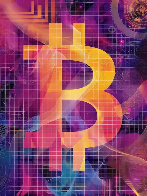 Foto simbolo di bitcoin integrato in una criptovaluta futuristica e visionaria un'illustrazione backgroundr