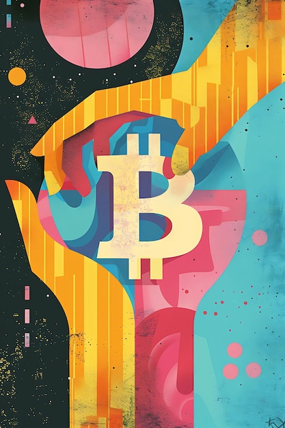 Photo bitcoin symbol integrated into a whimsical illustration wit illustration cryptocurrency backgroundh