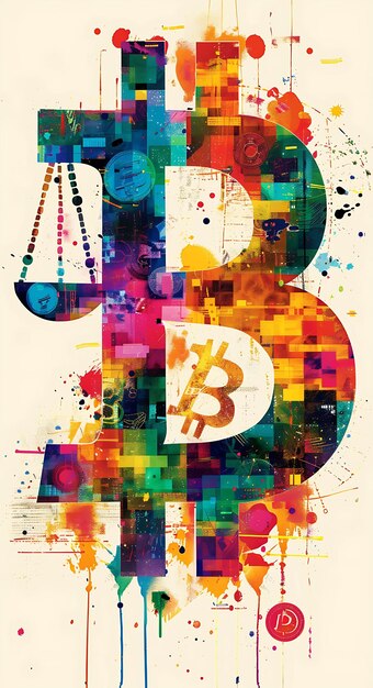 Photo bitcoin symbol merged with symbols of social justice and eq illustration cryptocurrency backgroundu