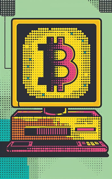 Foto bitcoin symbool als een pixel art sprite op een retro computer sc illustratie cryptocurrency achtergrondr