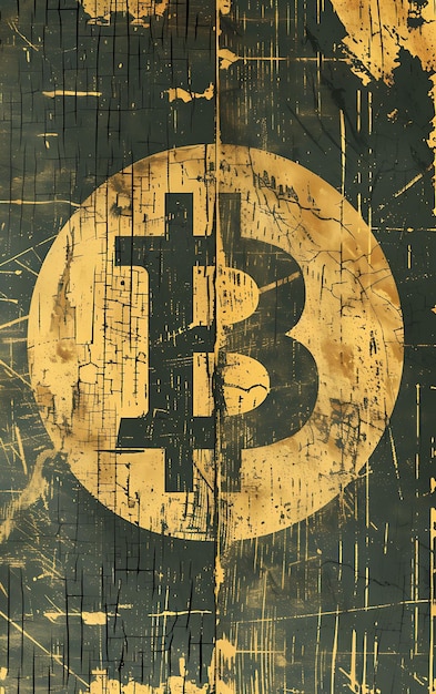 Foto bitcoin-symbool als een vintage-reclame op een verweerde po illustratie cryptocurrency achtergronden