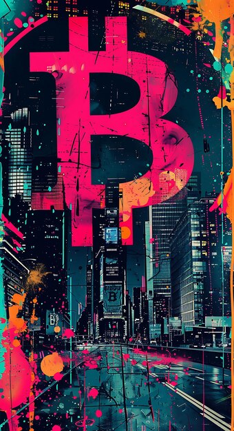 Foto bitcoin symbool geïntegreerd in een stedelijk stadsbeeld met een gr illustratie cryptocurrency achtergrond