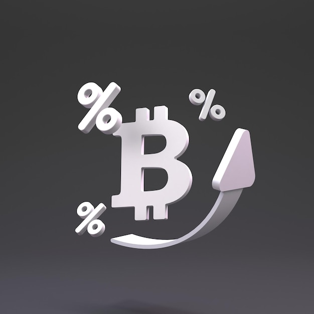 Bitcoin teken en groei. Cryptocurrency prijsgroei concept. 3D render.