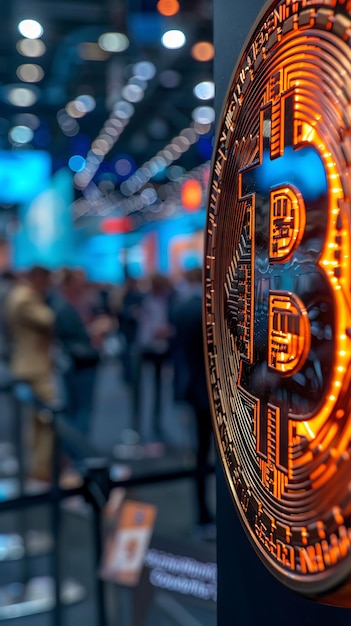 Bitcoin Trade Show in a Convention Center With Exhibitors Crypto Concept Trending Background Photo