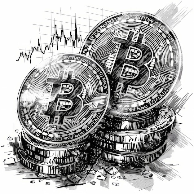 Foto schizzo di trading bitcoin illustrazione concettuale in bianco e nero ai generato